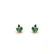 14K Yellow Gold Marquise Emerald Stud Earrings