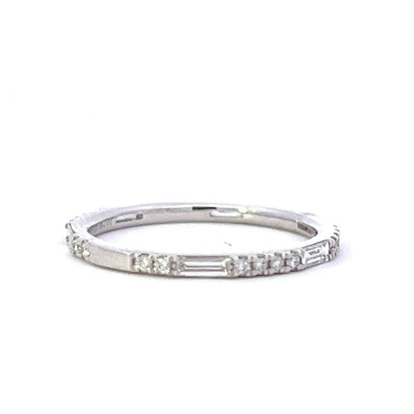 18K White Gold Baguette and Round Diamond Band
