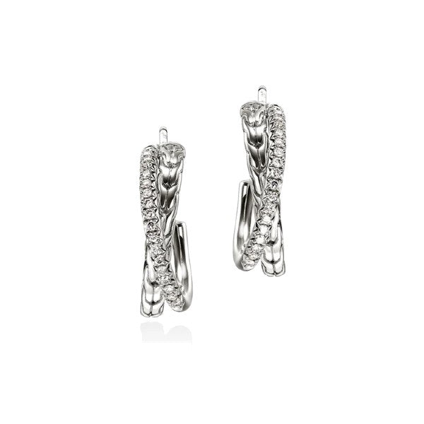 JOHN HARDY Essential Pavé Crossover Earring, Sterling Silver, Diamonds, 20.5mm