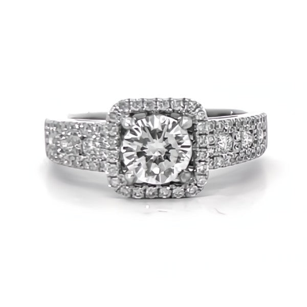 18K White Gold Diamond Halo Engagement Ring