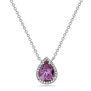 14K White Gold Amethyst and Diamond Teardrop Necklace