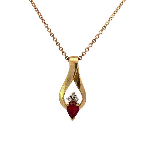 14K Yellow Gold Ruby and Diamond Pendant- FINAL SALE