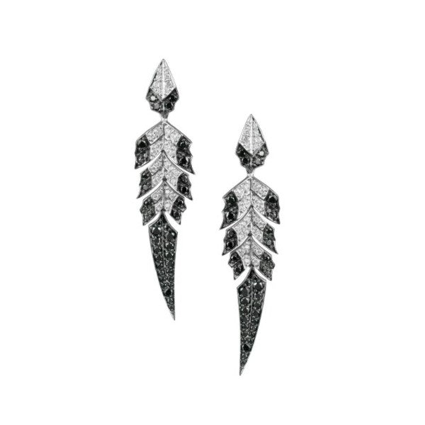 STEPHEN WEBSTER 18K White Gold Magnipheasant Tail Feather Pave Earrings