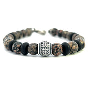 WILLIAM HENRY Men's Sterling Silver Beaded Bracelet with Red Snowflake Obsidian
