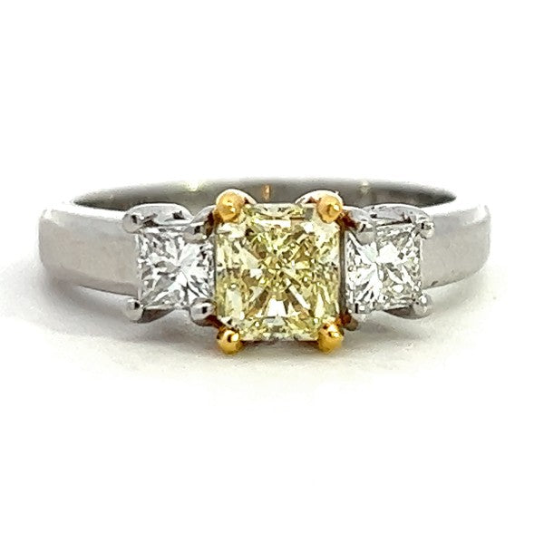 Two-Tone 3-Stone Yellow Diamond Ring