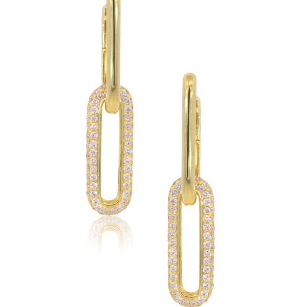 14K Yellow Gold Diamond Paperclip Link Earrings