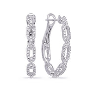 18K White Gold Chain Oval Hoop Earrings with Diamonds