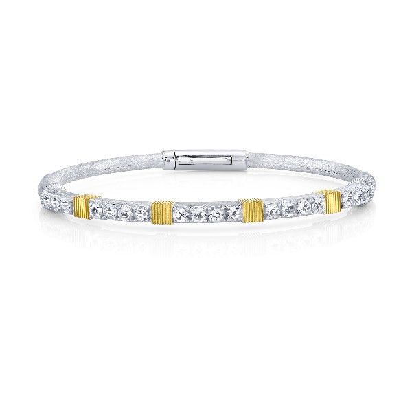 SLOANE STREET Sterling Silver and 18K Yellow Gold White Topaz Bangle Bracelet