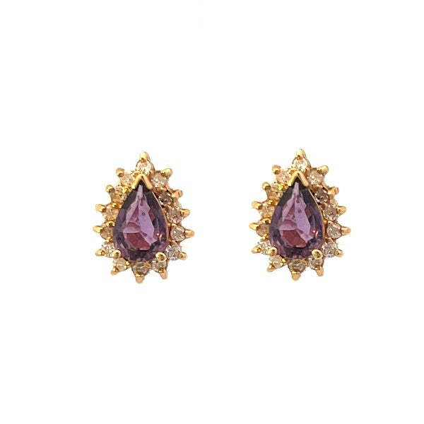 14K Yellow Gold Pear Halo Ruby and Diamond Earrings - SALE
