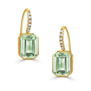 18K Yellow Gold Green Amethyst and Diamond Earrings