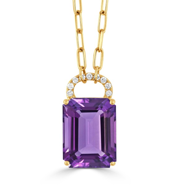 18K Yellow Gold Amethyst Pendant Necklace