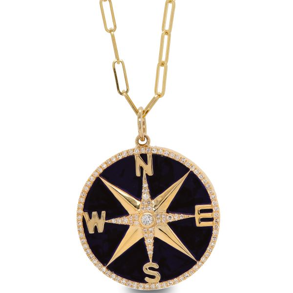 14K Yellow Gold and Black Onyx Compass Medallion