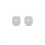 Load image into Gallery viewer, 18K White Gold Baguette Diamond Halo Earrings