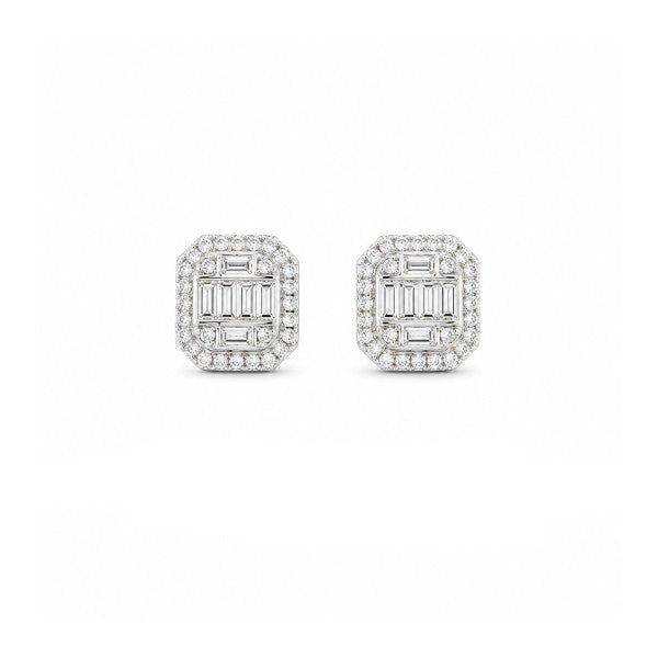 18K White Gold Baguette Diamond Halo Earrings