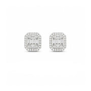 18K White Gold Baguette Diamond Halo Earrings