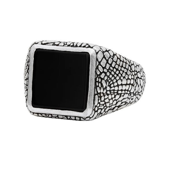 JOHN VARVATOS Snakeskin Sterling Silver Onyx Signet Ring