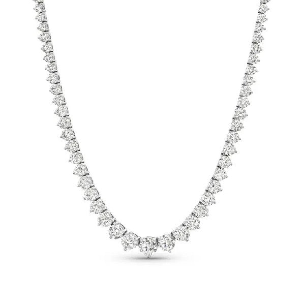 14K White Gold Graduated Round Diamond Riviera Necklace 12.00cttw