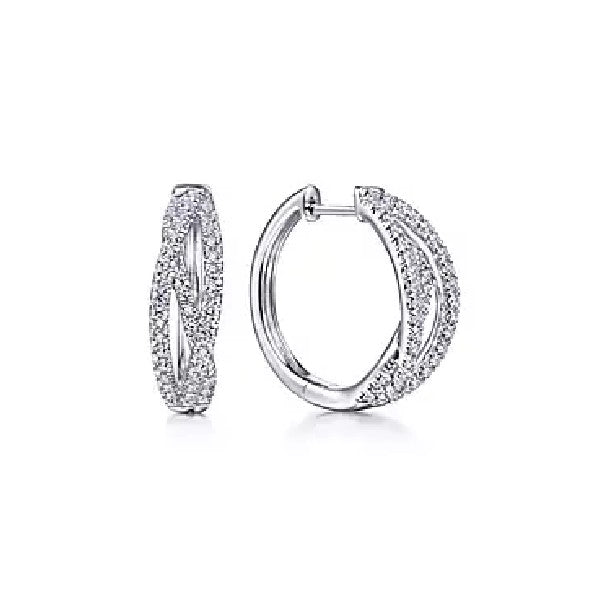 14K White Gold Twisted Diamond Huggie Earrings