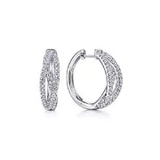 14K White Gold Twisted Diamond Huggie Earrings