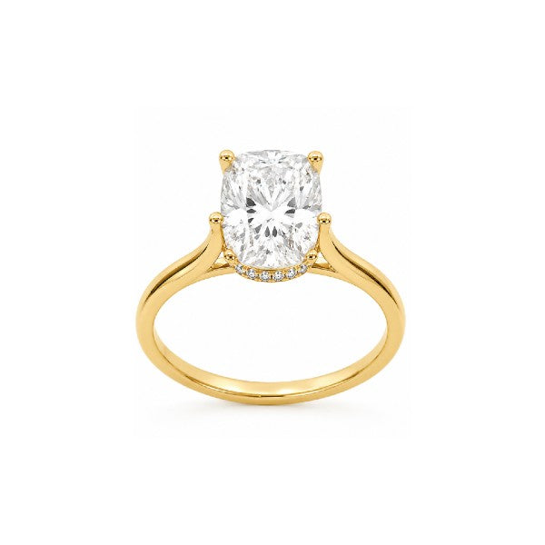 14K Yellow Gold Solitaire Hidden Halo Engagement Ring