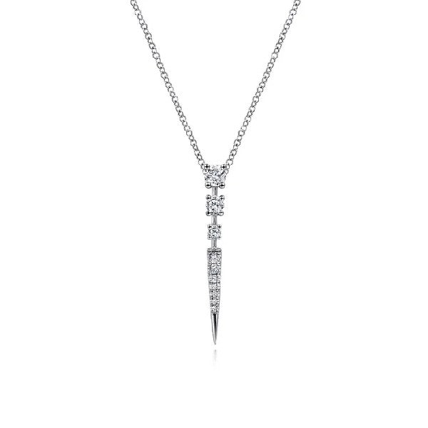 14K White Gold Diamond Spike Pendant Drop Necklace