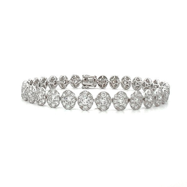 14K White Gold Diamond Oval Cluster Bracelet