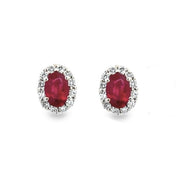 18K White Gold Ruby and Diamond Halo Earrings