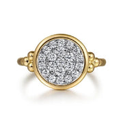 14K Yellow and White Gold Round Disc Diamond Ring