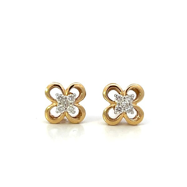 ESTATE 14K Yellow Gold Diamond Flower Stud Earrings