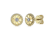 14K Yellow Gold Radial Beaded Yellow & White Gold Stud Earrings