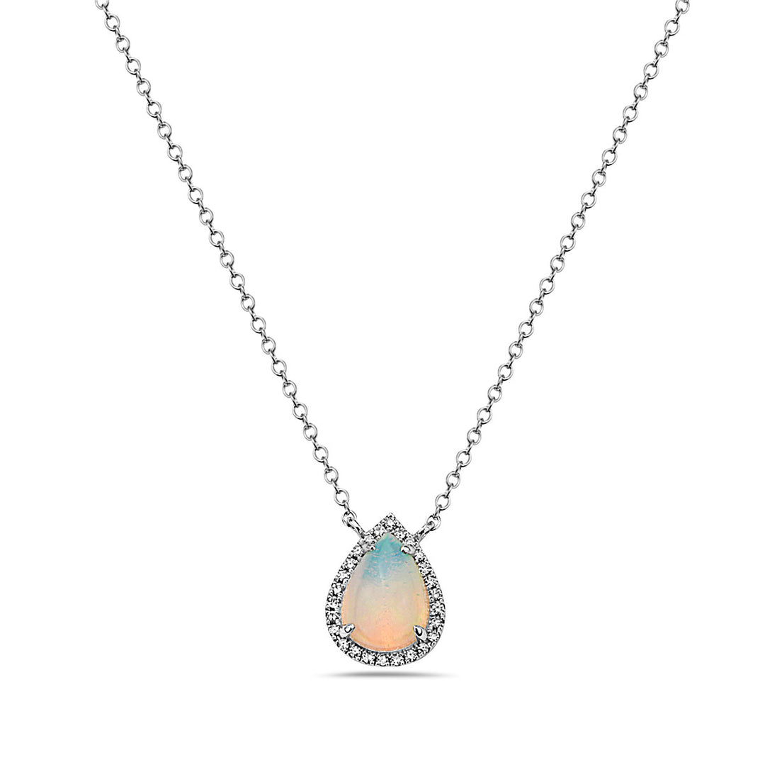 Opal Diamond Halo Necklace