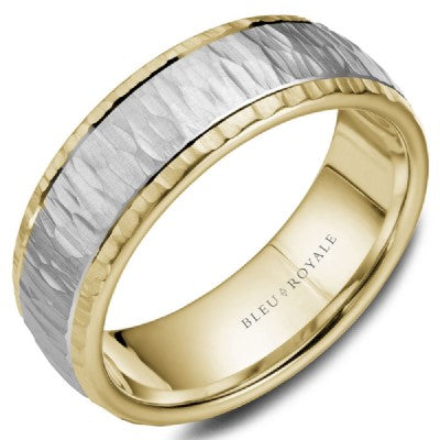 Men's Bleu Royale Two-Tone Bark Wedding Band