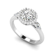 3-Stone Halo Diamond Engagement Ring