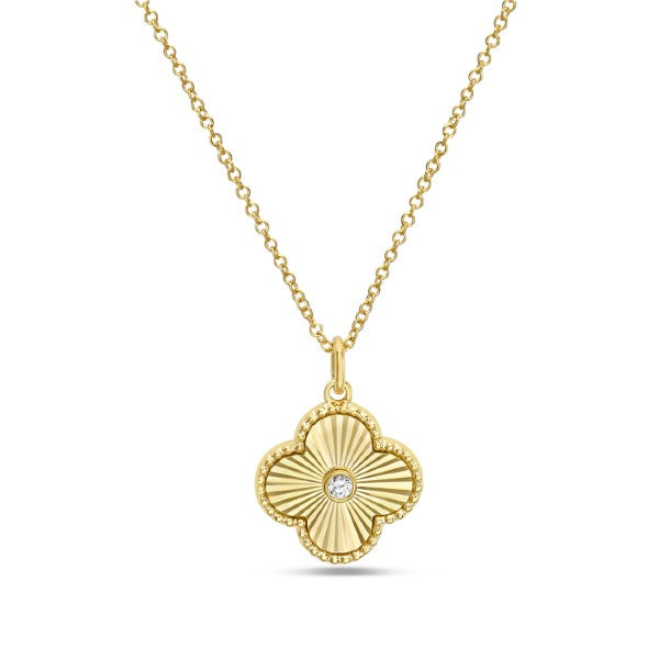 14K Yellow Gold Diamond Clover Necklace