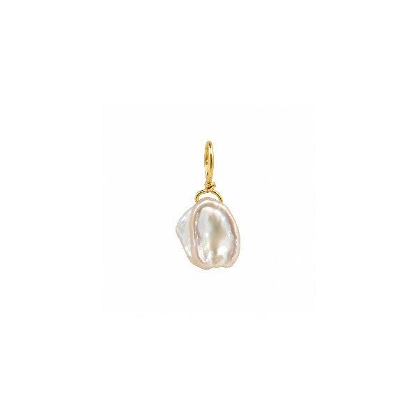14K Yellow Gold 9.5mm Keshi Cornflake Pearl Pendant / Charm / Enhancer