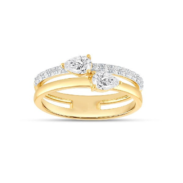 14K Yellow Gold Pear Diamond Double-Band Ring