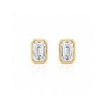 Load image into Gallery viewer, 18K Yellow Gold Bezel-Set Emerald Cut Diamond Stud Earrings
