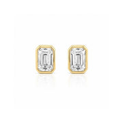 18K Yellow Gold Bezel-Set Emerald Cut Diamond Stud Earrings
