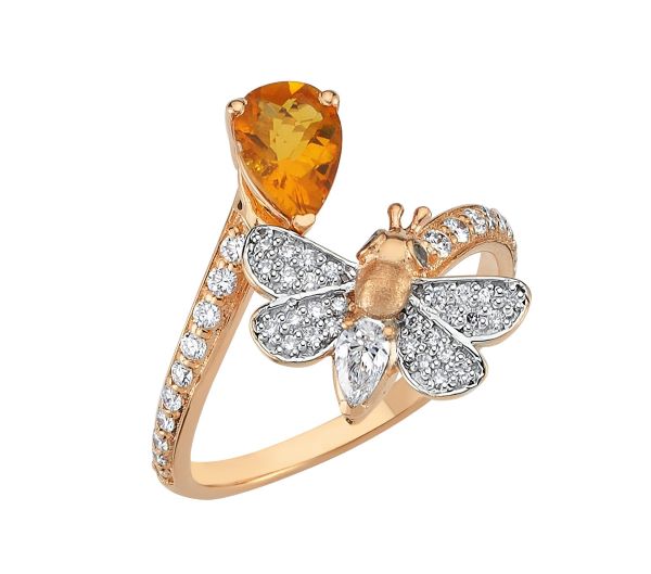 Honey Bee Diamond and Citrine Ring