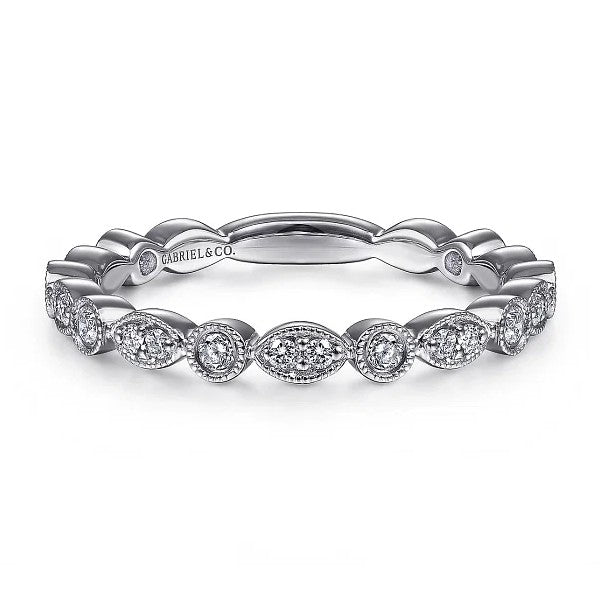 14K White Gold Marquise and Round Station Diamond Ring