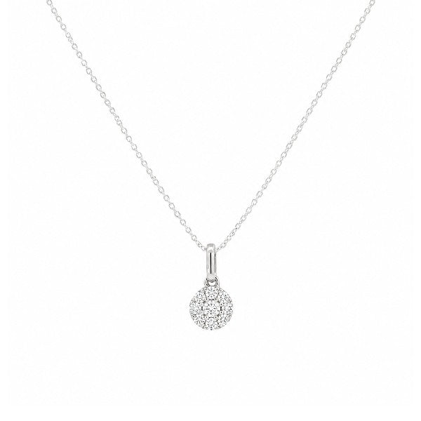 14K White Gold Small Pave Diamond Cluster Pendant