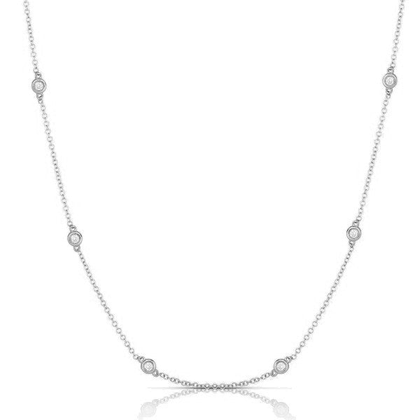 14K White Gold Diamond Bezel Station Necklace