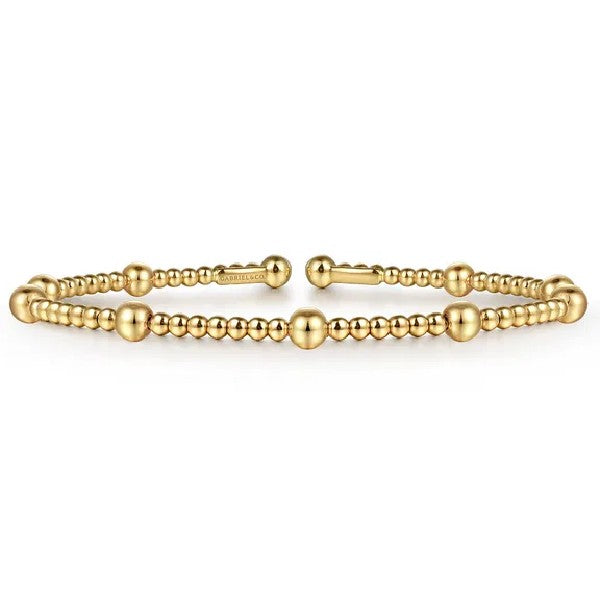14K Yellow Gold Beaded Split Cuff Bangle