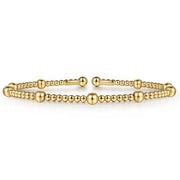 14K Yellow Gold Beaded Split Cuff Bangle