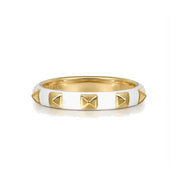 14K Yellow Gold Pyramid Stackable Ring with White Enamel
