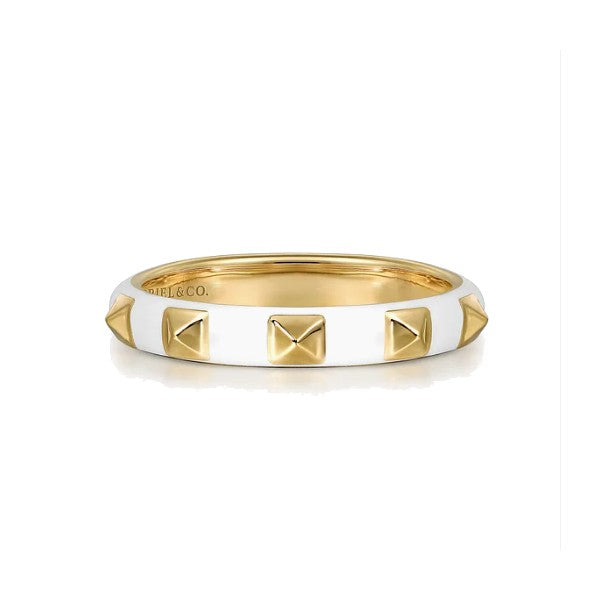 Pyramid Stackable Ring with White Enamel