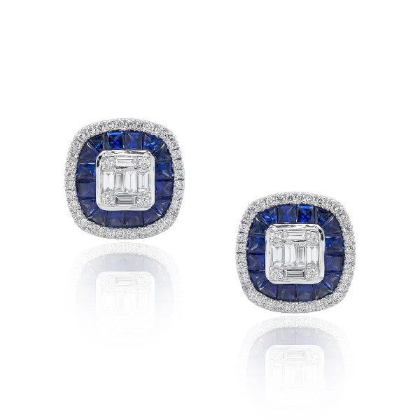 14K White Gold Sapphire and Diamond Earrings