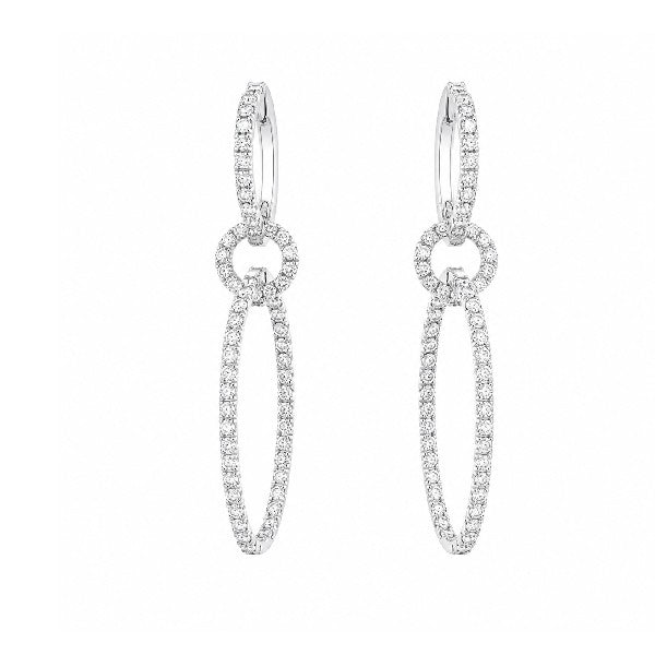 18K White Gold Double Hoop Diamond Earrings