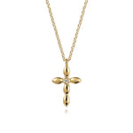 Load image into Gallery viewer, 14K Yellow Gold Puff Cross Diamond Necklace