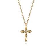 14K Yellow Gold Puff Cross Diamond Necklace